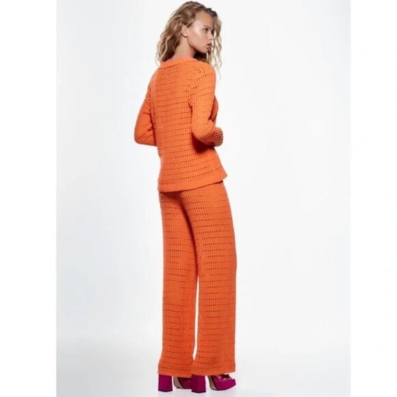 Zara Bold Orange Knitwear Pant set Size L EUC - Picture 7 of 9